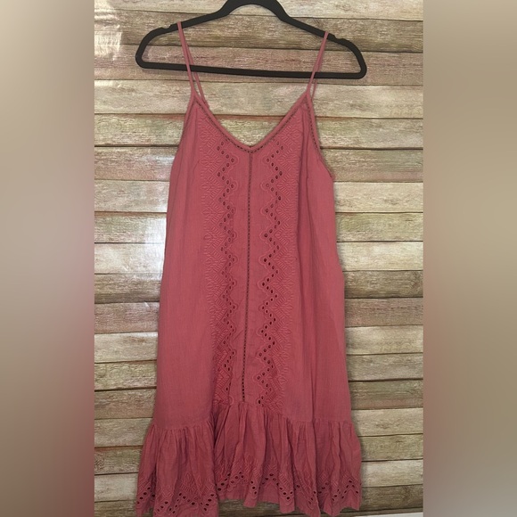 House of Harlow 1960 Dresses & Skirts - House of Harlow 1960 Dress Sz L Coral Mauve Salmon Eyelet Embroidered Boho Mini